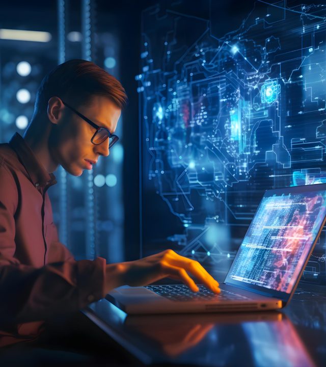 man-is-working-laptop-front-screen-that-says-cyber-security